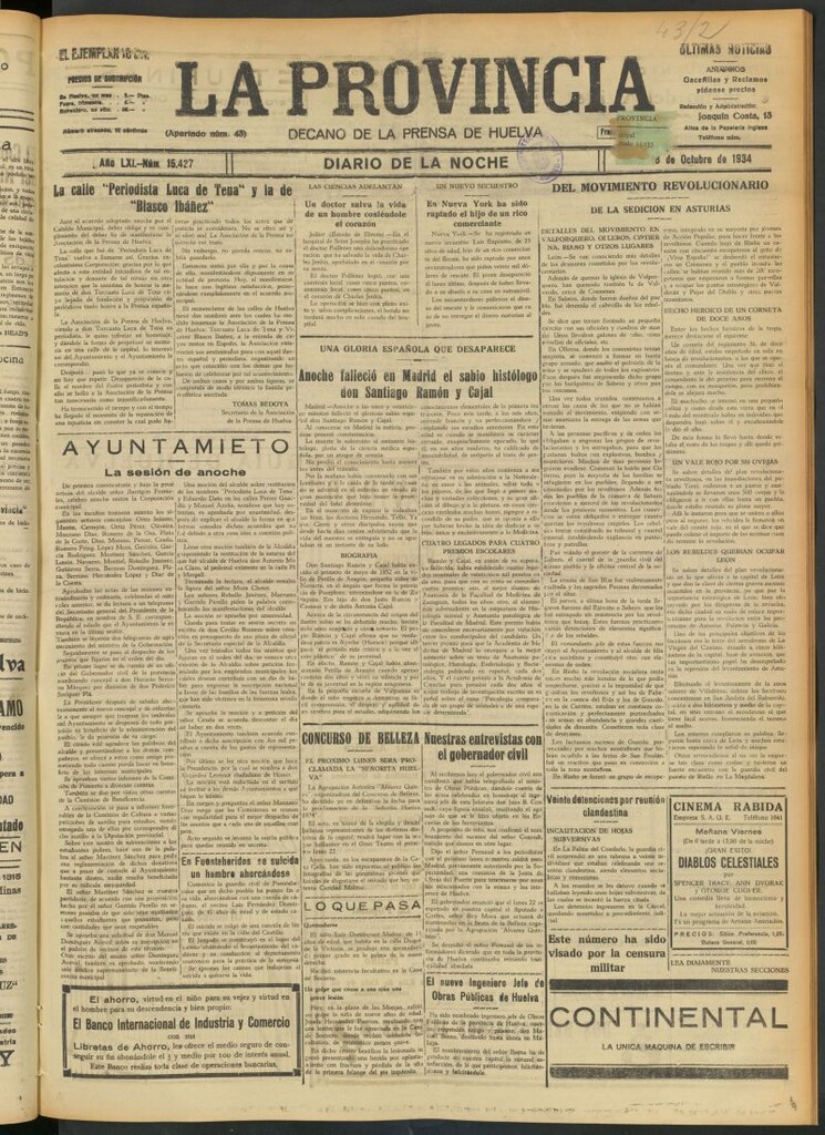 Miniatura de La Provincia : diario de la noche del 18 de octubre de 1934