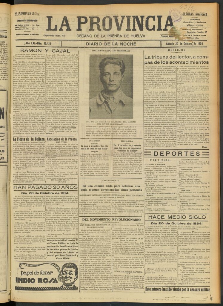Miniatura de La Provincia : diario de la noche del 20 de octubre de 1934