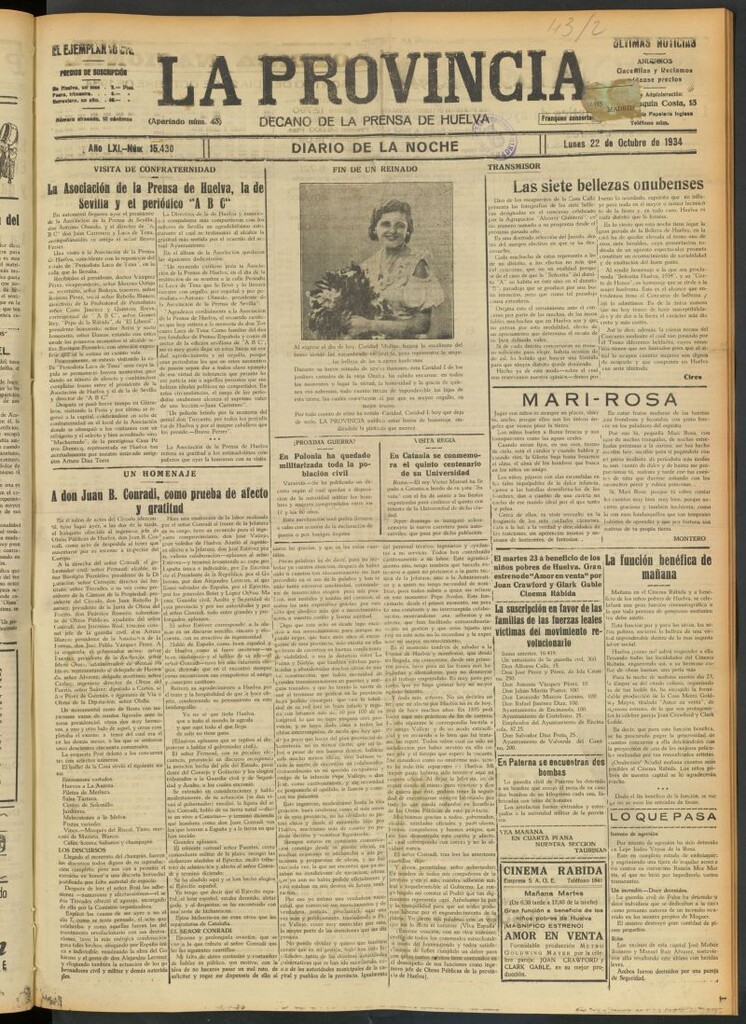 Miniatura de La Provincia : diario de la noche del 22 de octubre de 1934