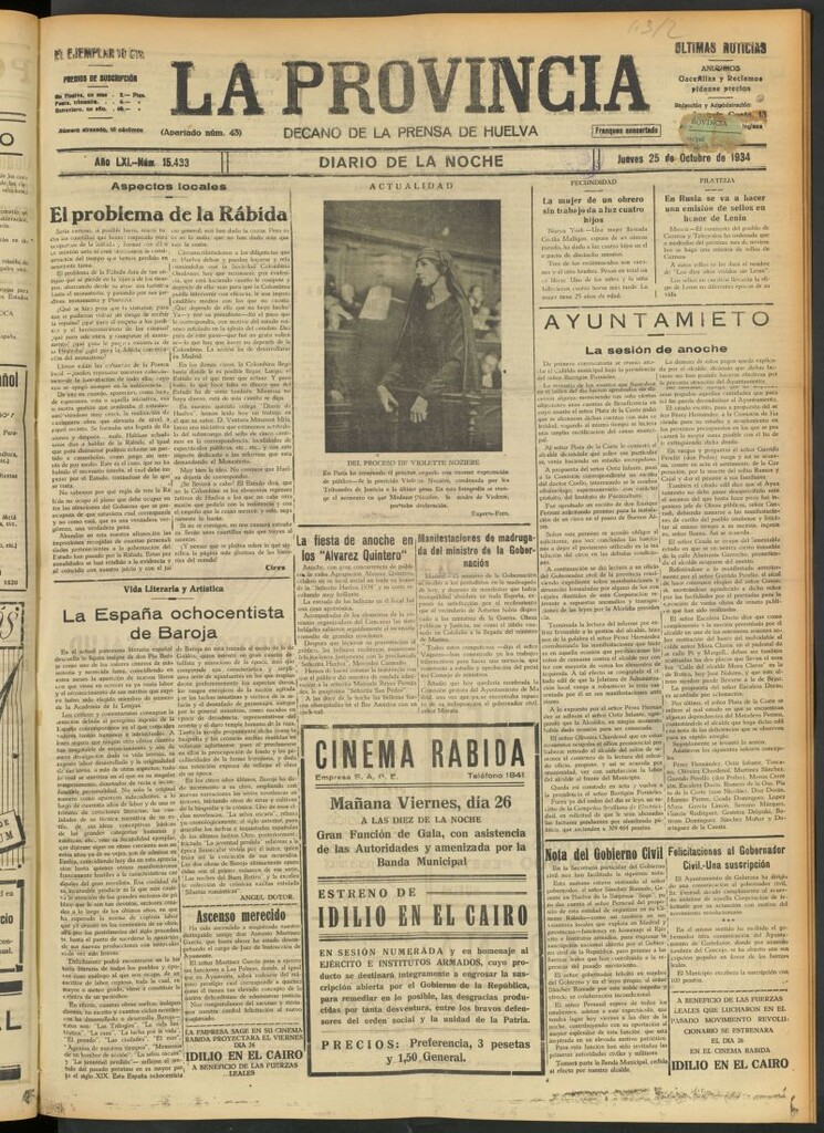 Miniatura de La Provincia : diario de la noche del 25 de octubre de 1934
