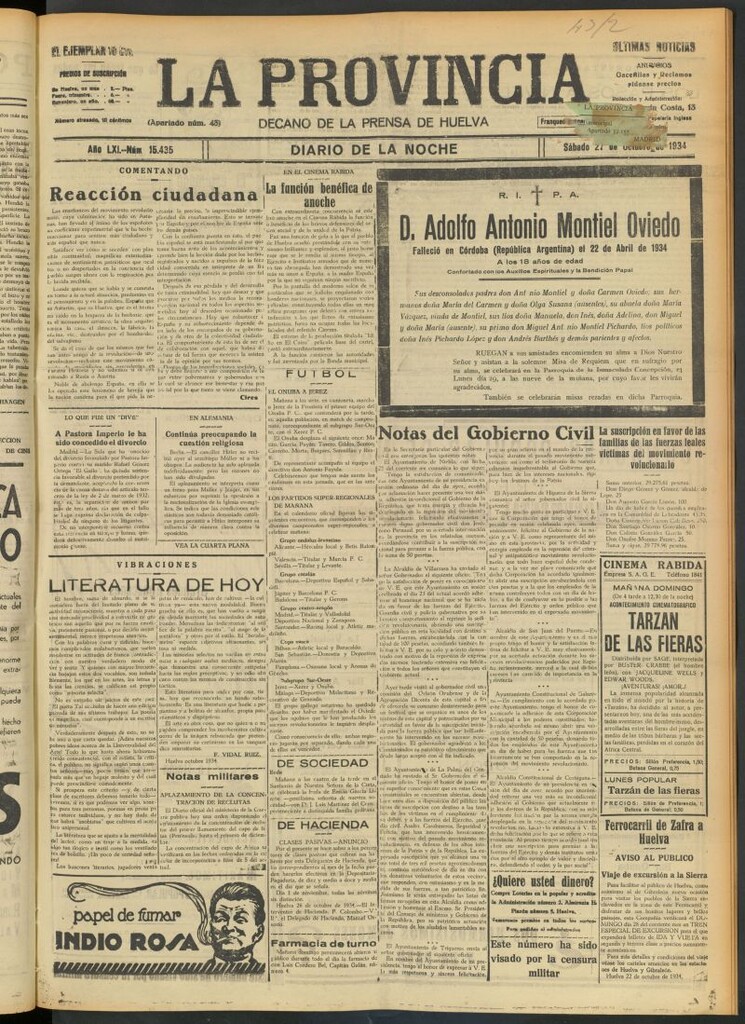 Miniatura de La Provincia : diario de la noche del 27 de octubre de 1934