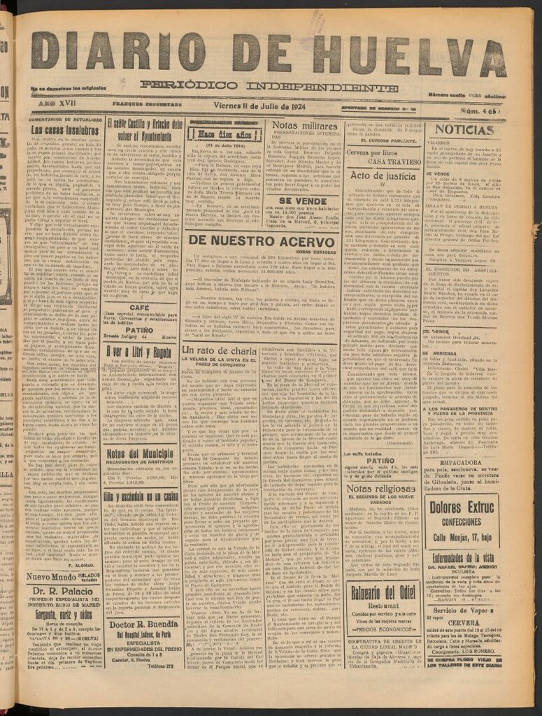 Miniatura de Diario de Huelva : periódico independiente del 11 de julio de 1924
