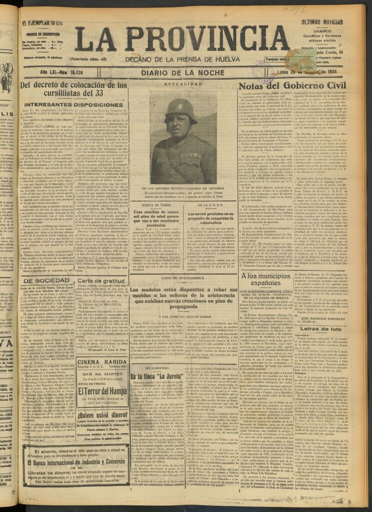 Miniatura de La Provincia : diario de la noche del 29 de octubre de 1934