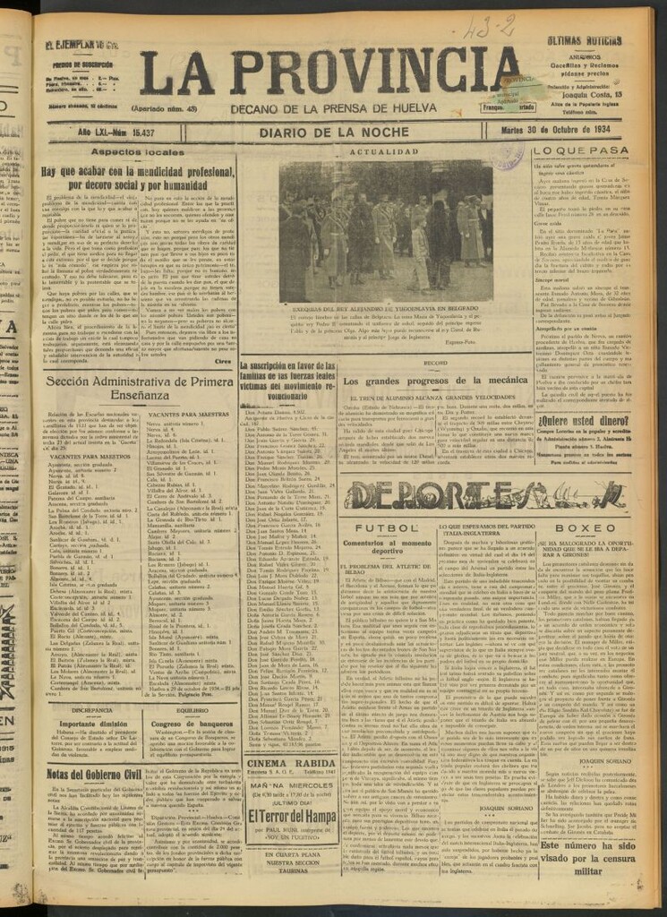 Miniatura de La Provincia : diario de la noche del 30 de octubre de 1934
