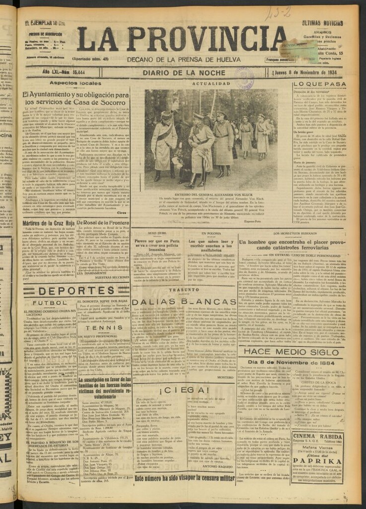 Miniatura de La Provincia : diario de la noche del 8 de noviembre de 1934