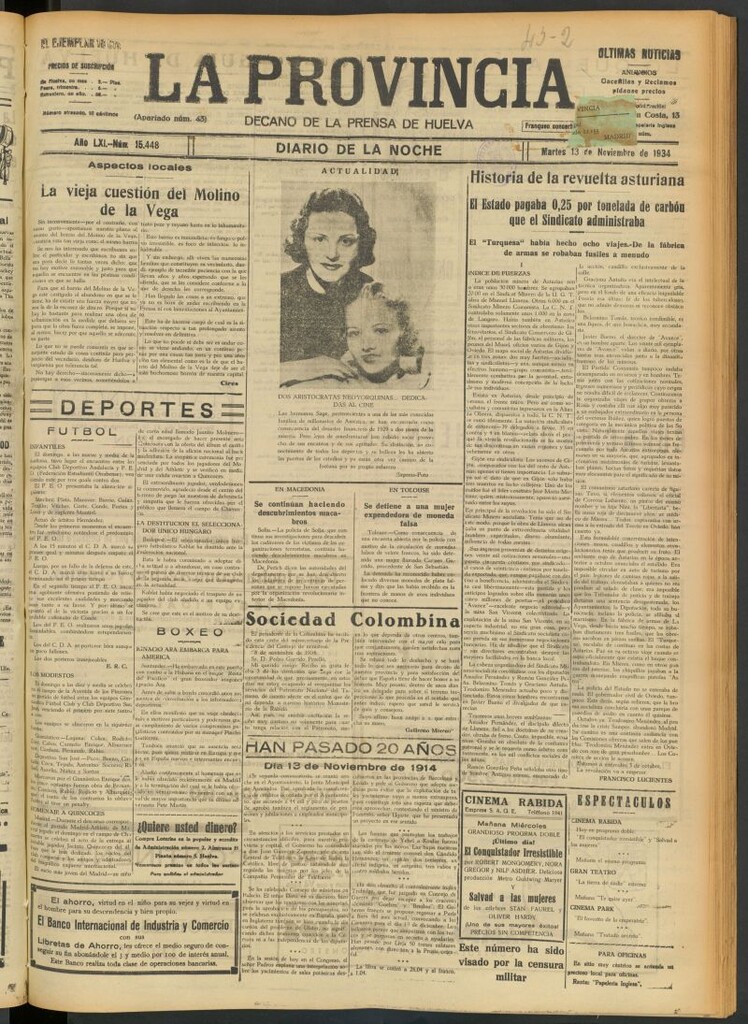 Miniatura de La Provincia : diario de la noche del 13 de noviembre de 1934