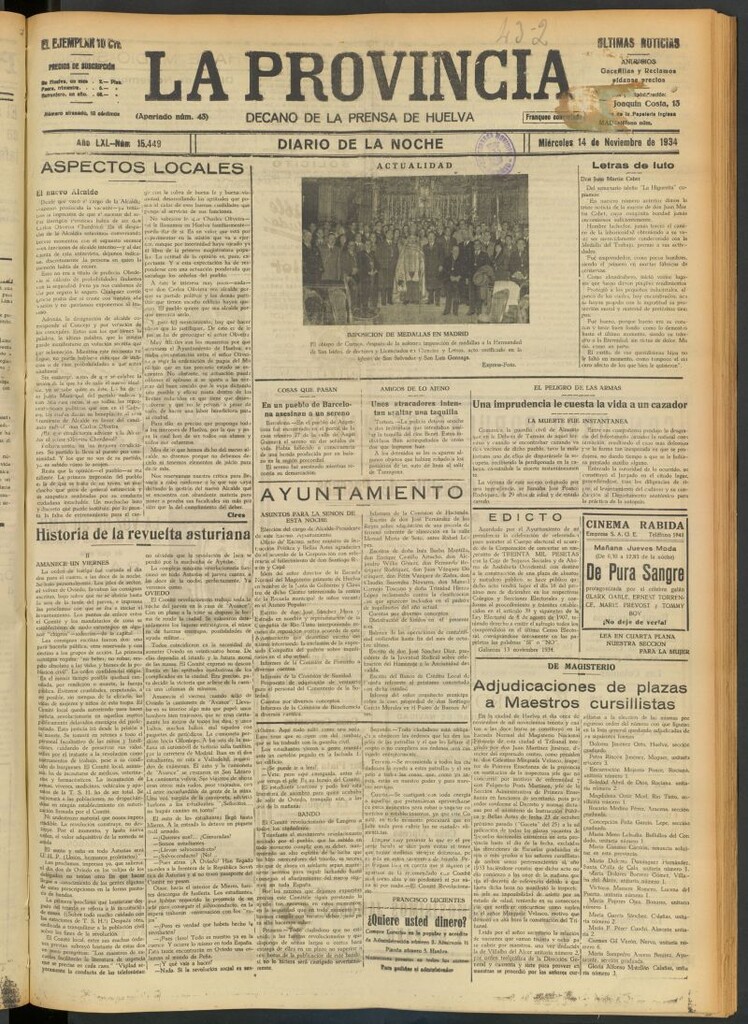 Miniatura de La Provincia : diario de la noche del 14 de noviembre de 1934