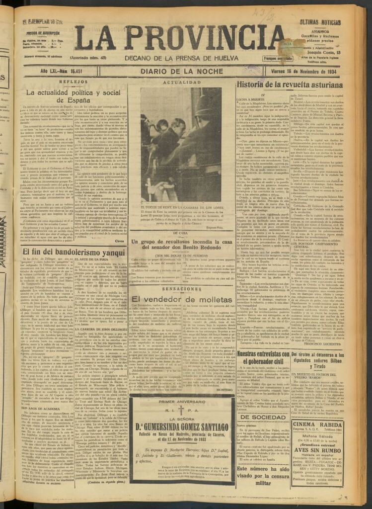 Miniatura de La Provincia : diario de la noche del 16 de noviembre de 1934
