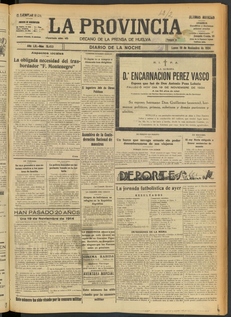 Miniatura de La Provincia : diario de la noche del 19 de noviembre de 1934
