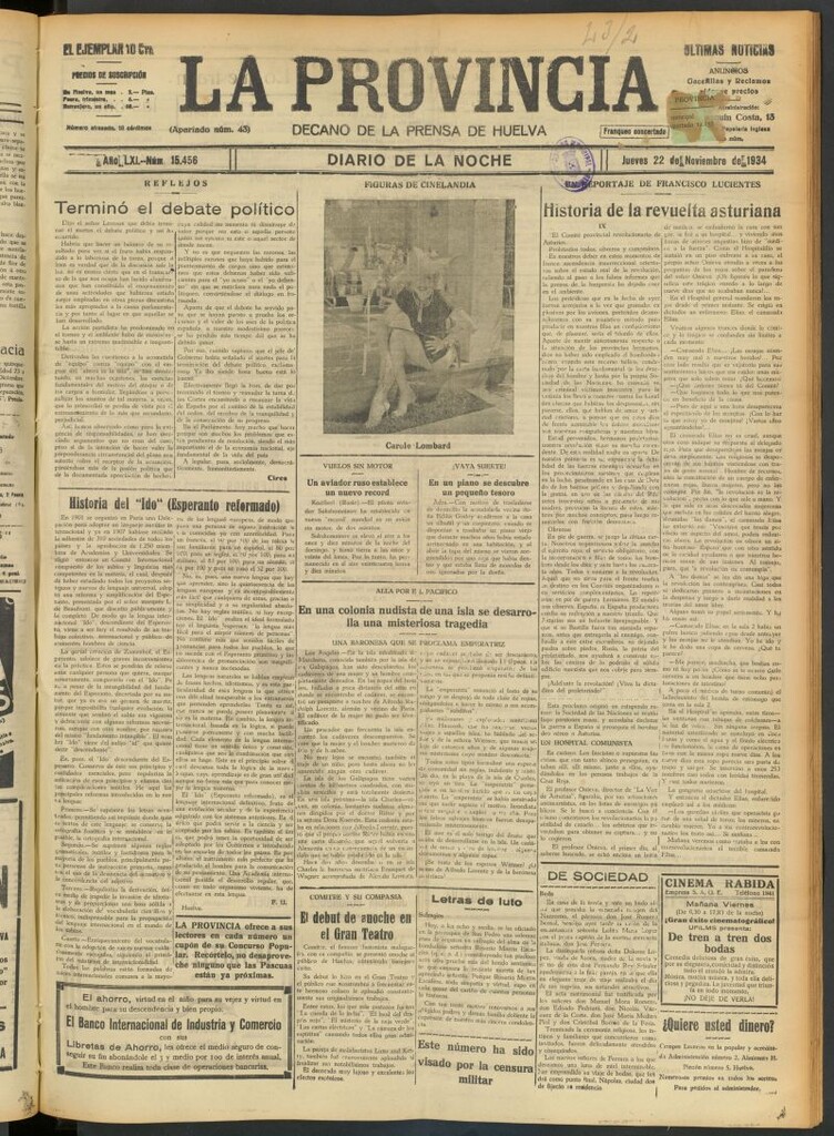 Miniatura de La Provincia : diario de la noche del 22 de noviembre de 1934