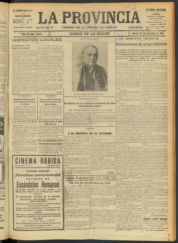 Miniatura de La Provincia : diario de la noche del 23 de noviembre de 1934