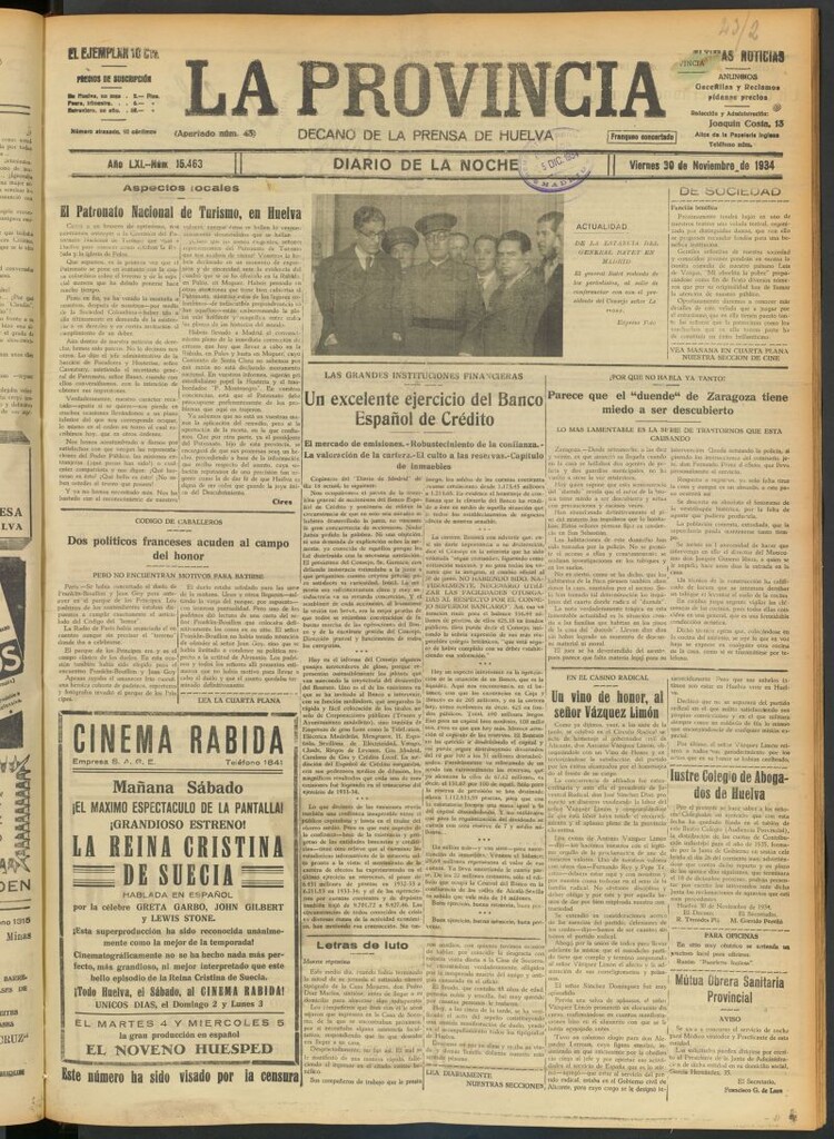 Miniatura de La Provincia : diario de la noche del 30 de noviembre de 1934