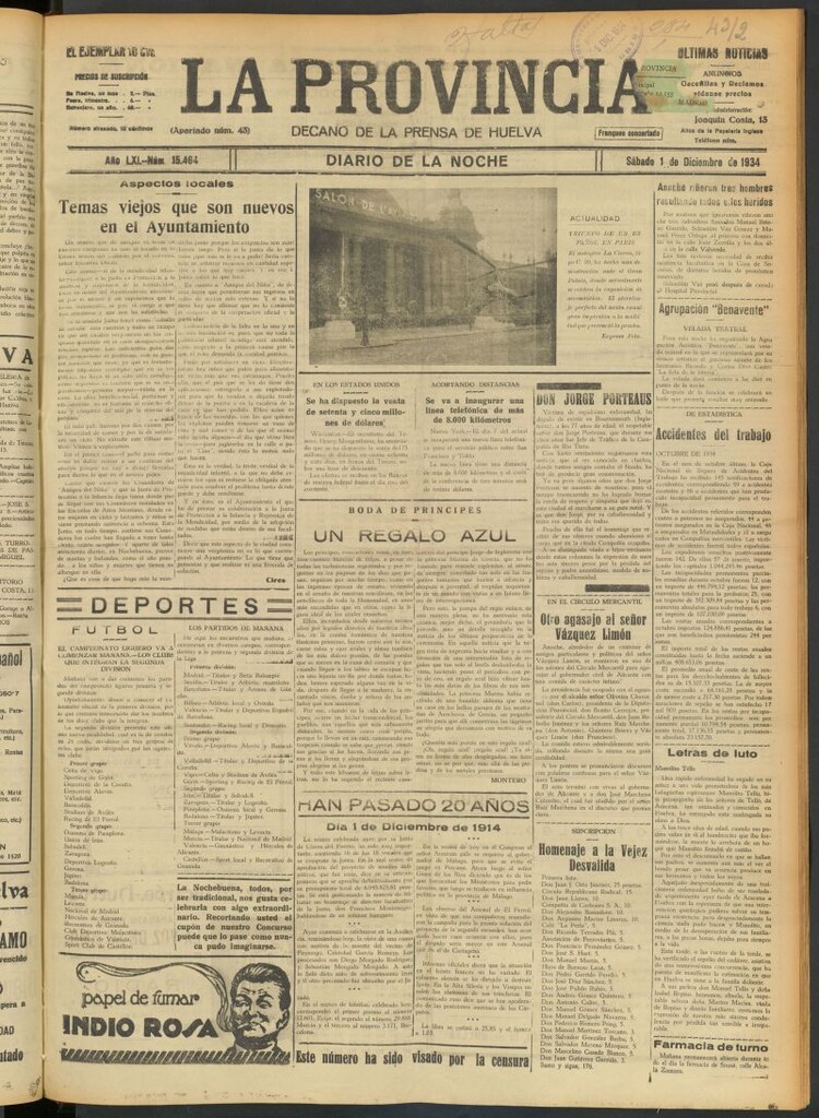 Miniatura de La Provincia : diario de la noche del 1 de diciembre de 1934