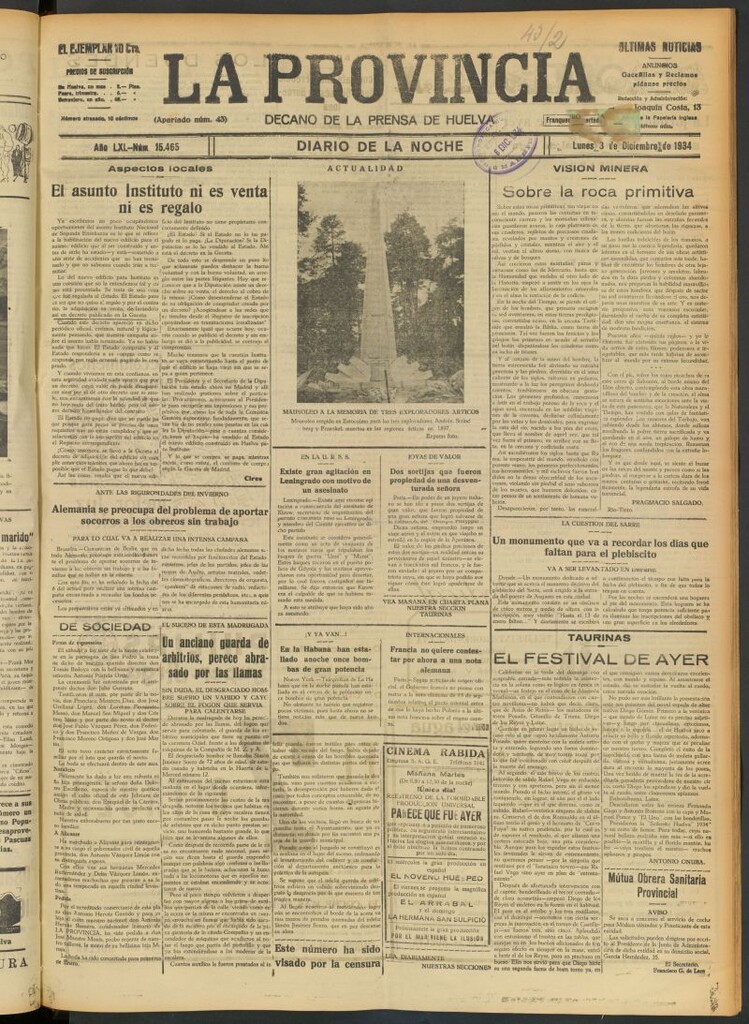 Miniatura de La Provincia : diario de la noche del 3 de diciembre de 1934