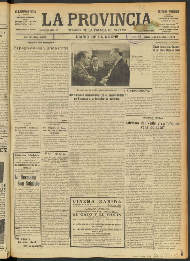 Miniatura de La Provincia : diario de la noche del 6 de diciembre de 1934