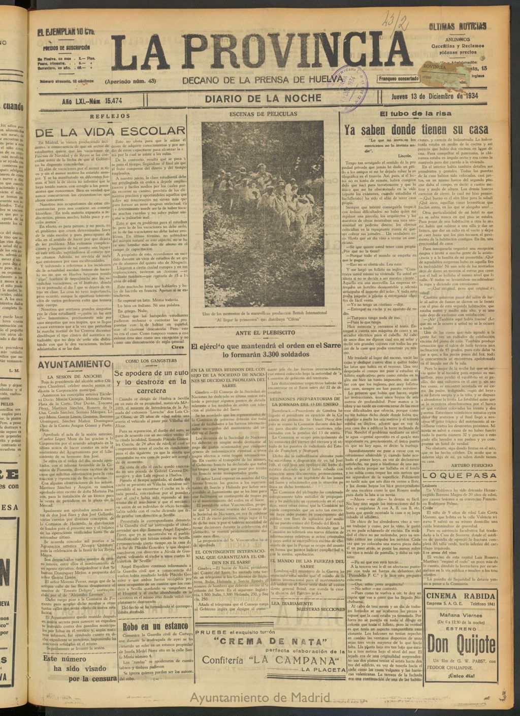 Miniatura de La Provincia : diario de la noche del 13 de diciembre de 1934