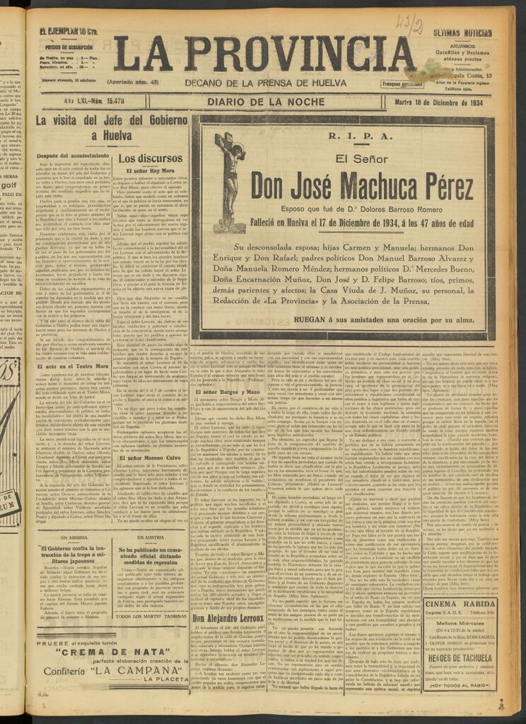 Miniatura de La Provincia : diario de la noche del 18 de diciembre de 1934