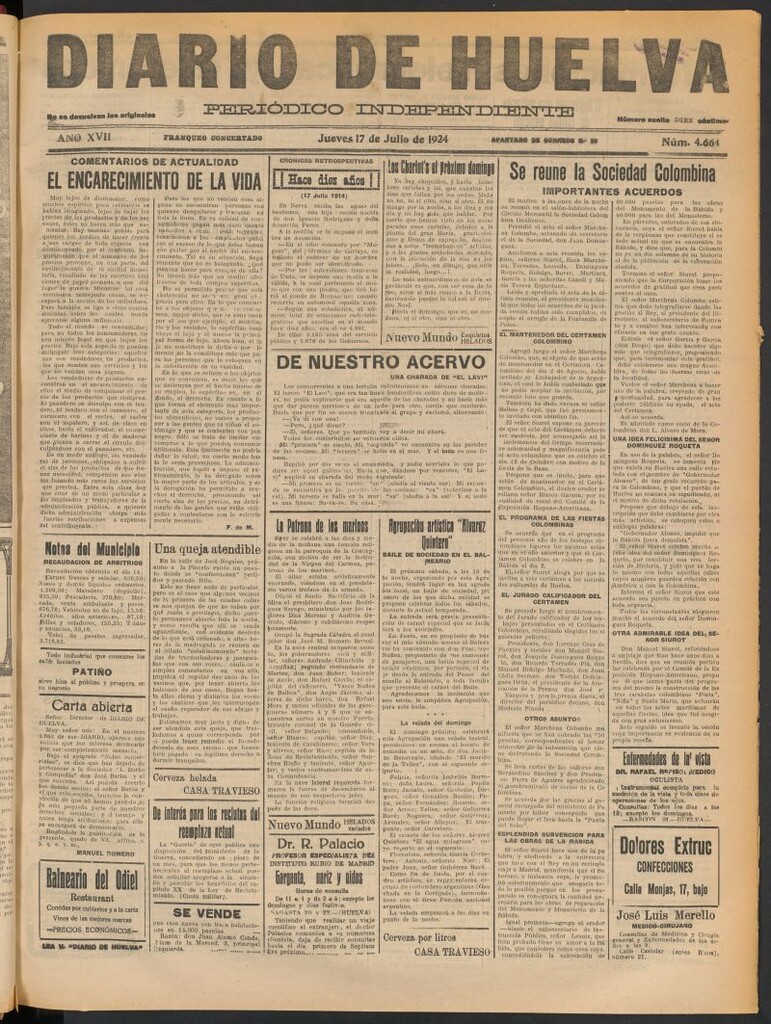 Miniatura de Diario de Huelva : periódico independiente del 17 de julio de 1924