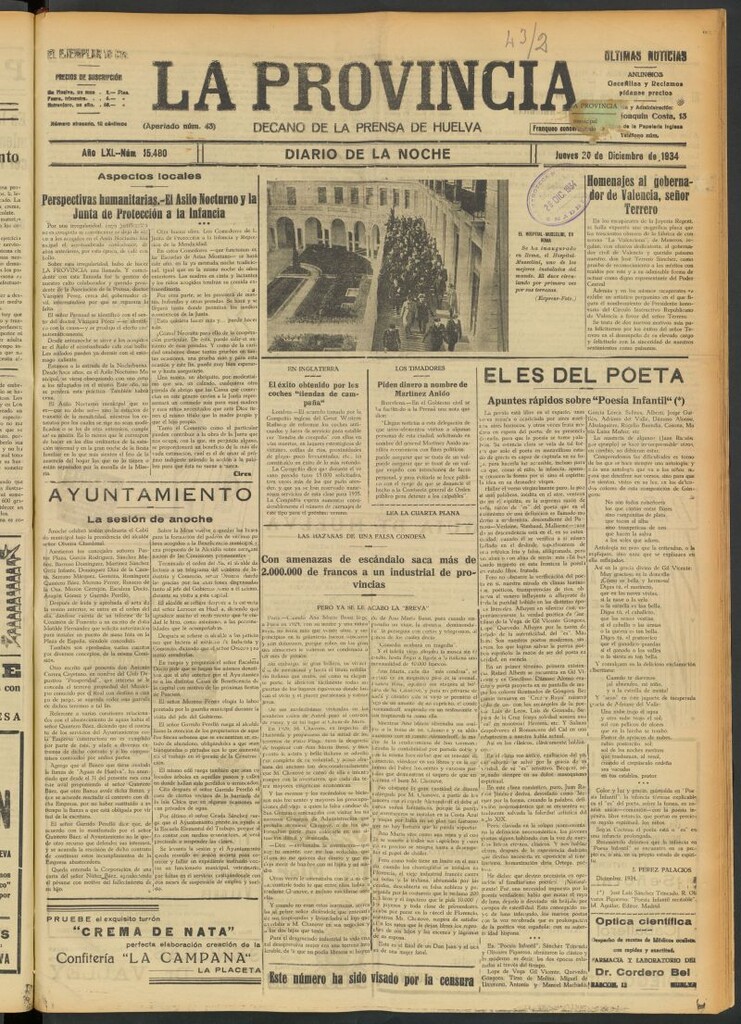 Miniatura de La Provincia : diario de la noche del 20 de diciembre de 1934