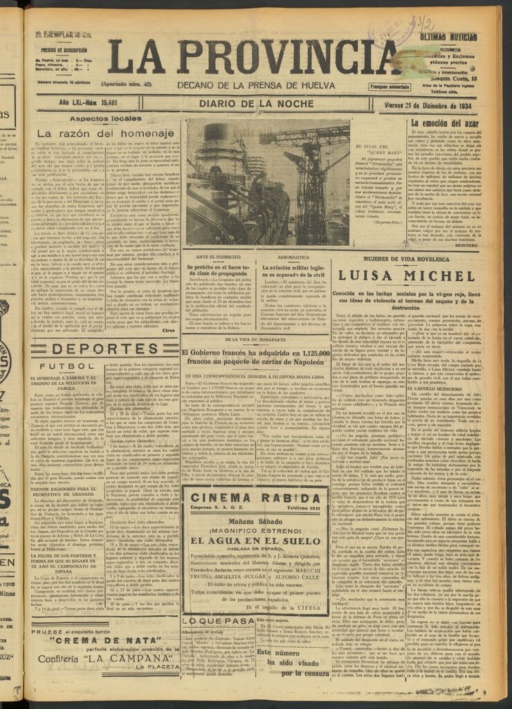 Miniatura de La Provincia : diario de la noche del 21 de diciembre de 1934