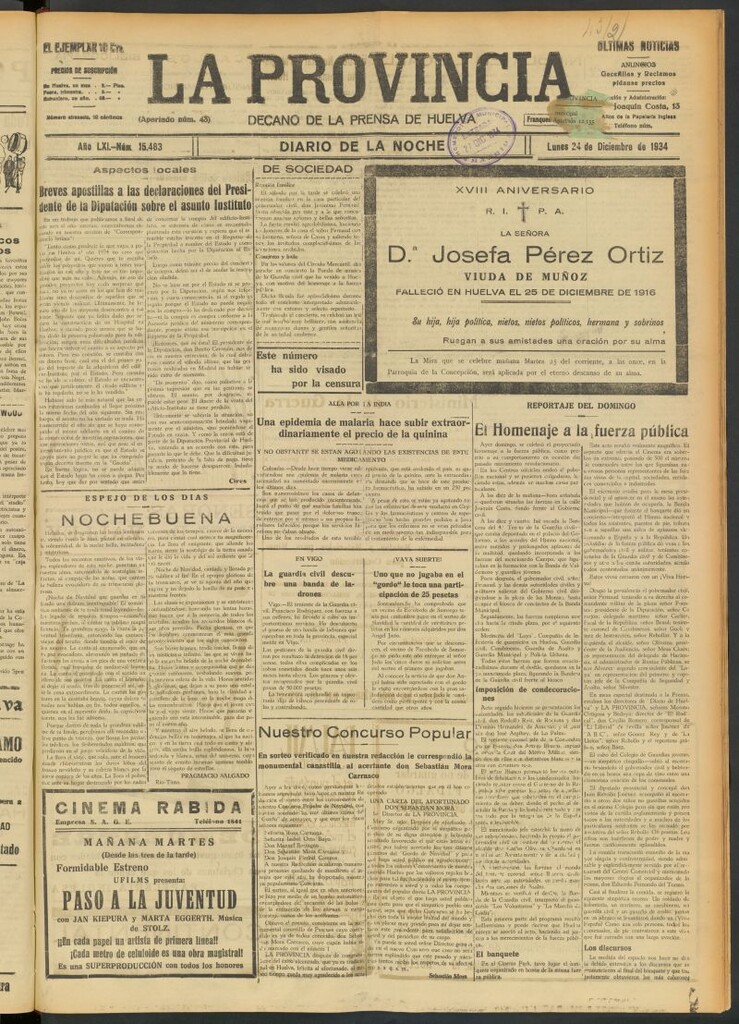 Miniatura de La Provincia : diario de la noche del 24 de diciembre de 1934