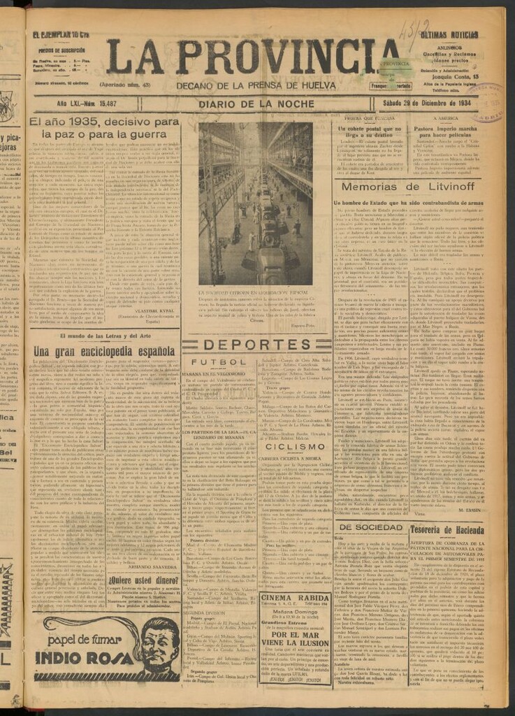 Miniatura de La Provincia : diario de la noche del 29 de diciembre de 1934