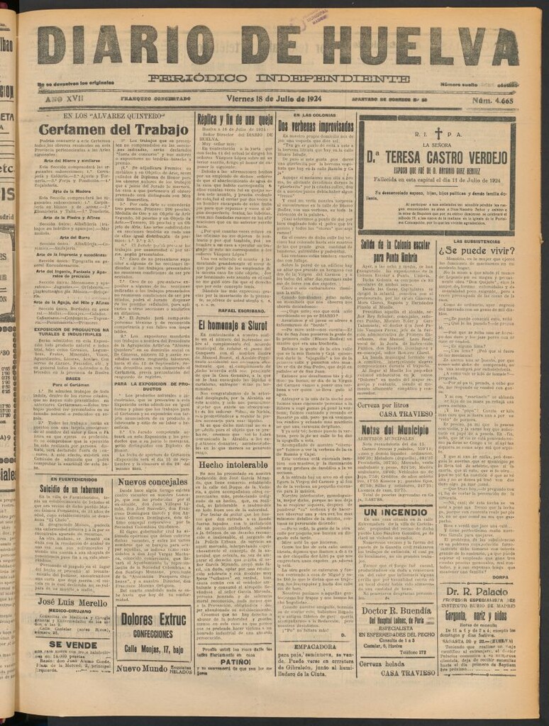 Miniatura de Diario de Huelva : periódico independiente del 18 de julio de 1924