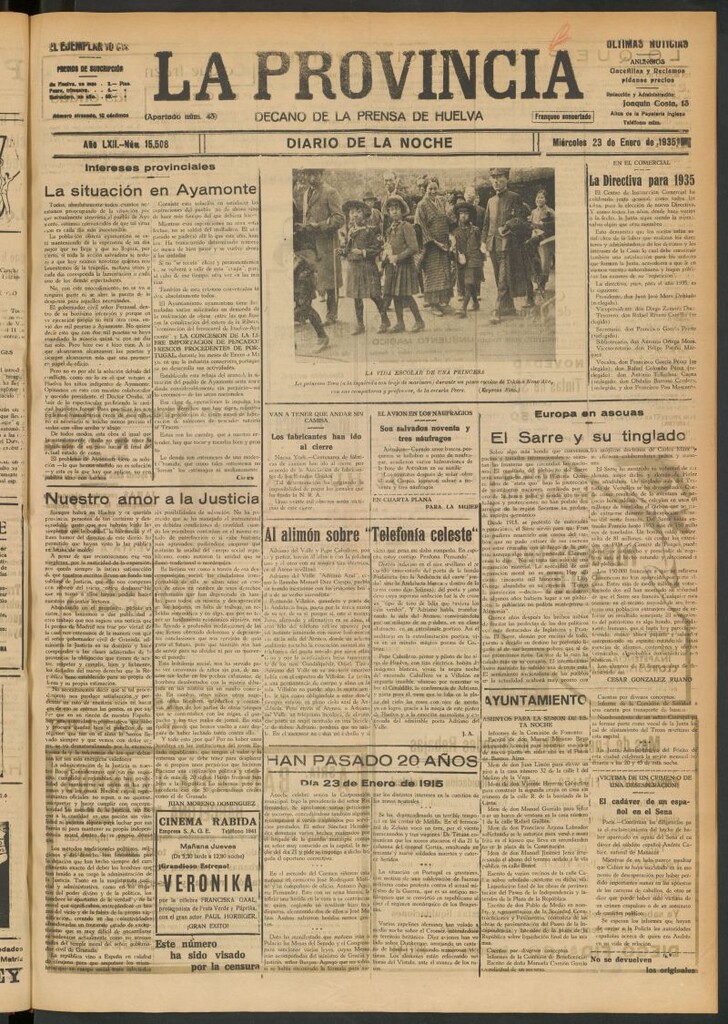 Miniatura de La Provincia : diario de la noche del 23 de enero de 1935