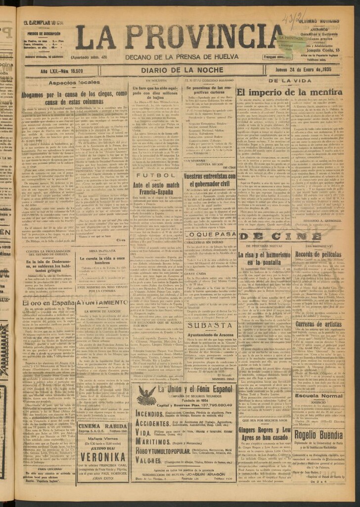 Miniatura de La Provincia : diario de la noche del 24 de enero de 1935