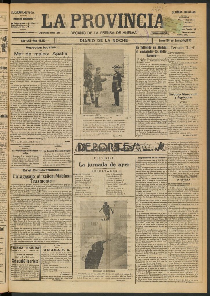 Miniatura de La Provincia : diario de la noche del 28 de enero de 1935
