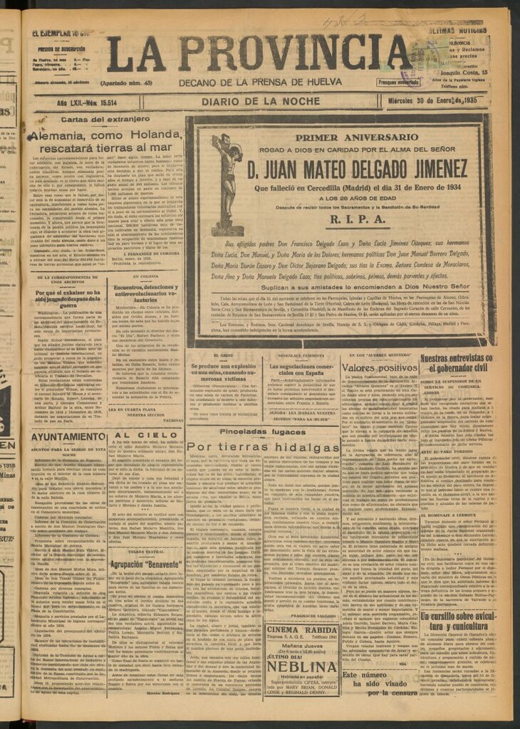 Miniatura de La Provincia : diario de la noche del 30 de enero de 1935