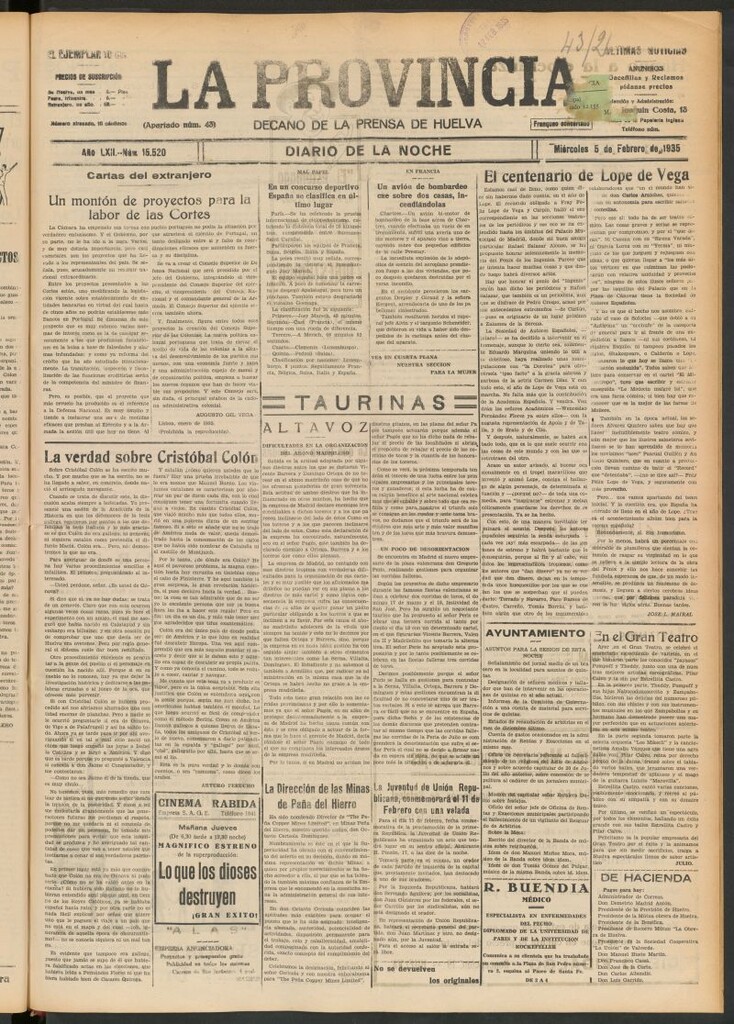 Miniatura de La Provincia : diario de la noche del 6 [sic] de febrero de 1935
