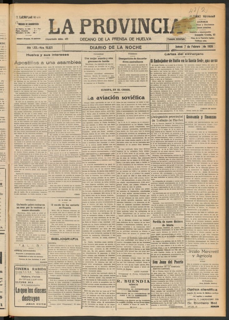 Miniatura de La Provincia : diario de la noche del 7 de febrero de 1935