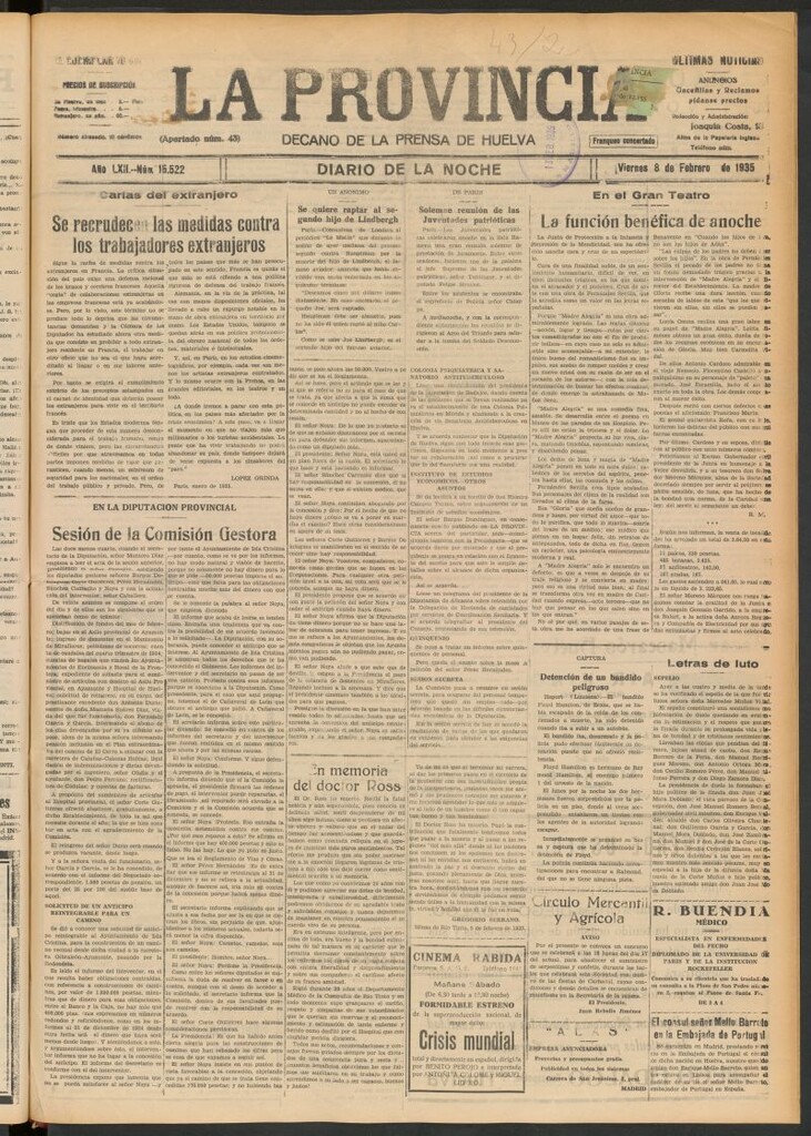 Miniatura de La Provincia : diario de la noche del 8 de febrero de 1935