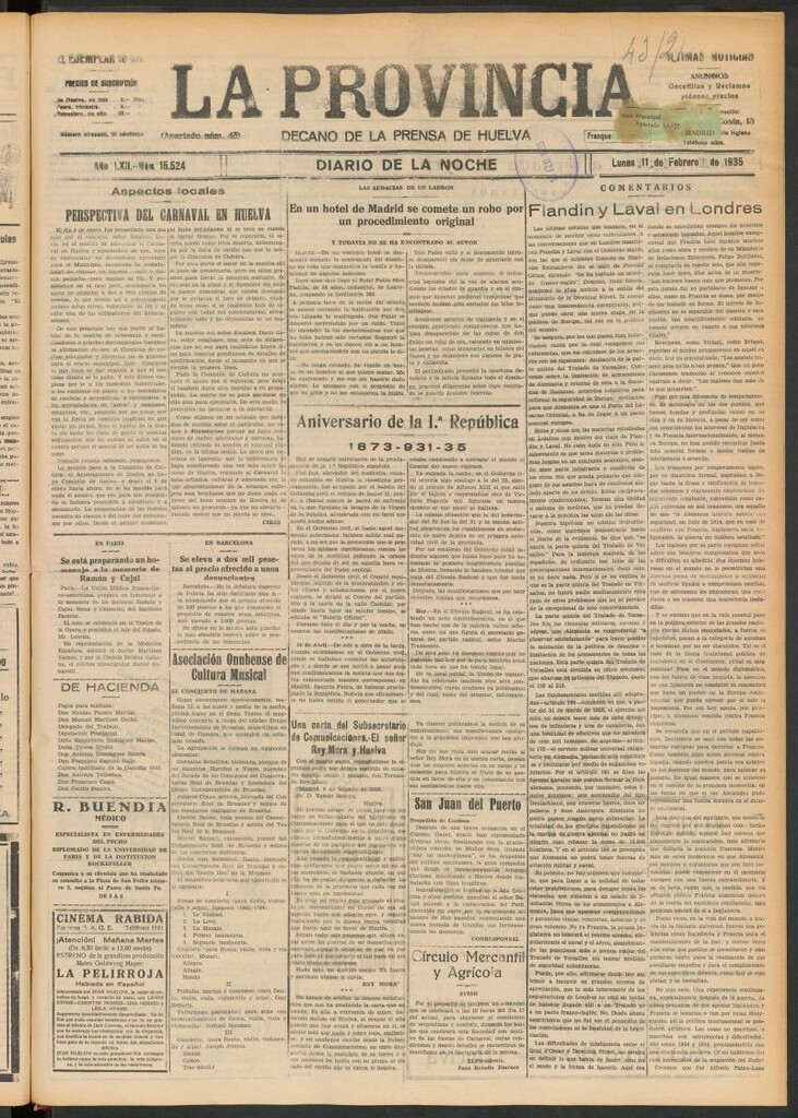 Miniatura de La Provincia : diario de la noche del 11 de febrero de 1935