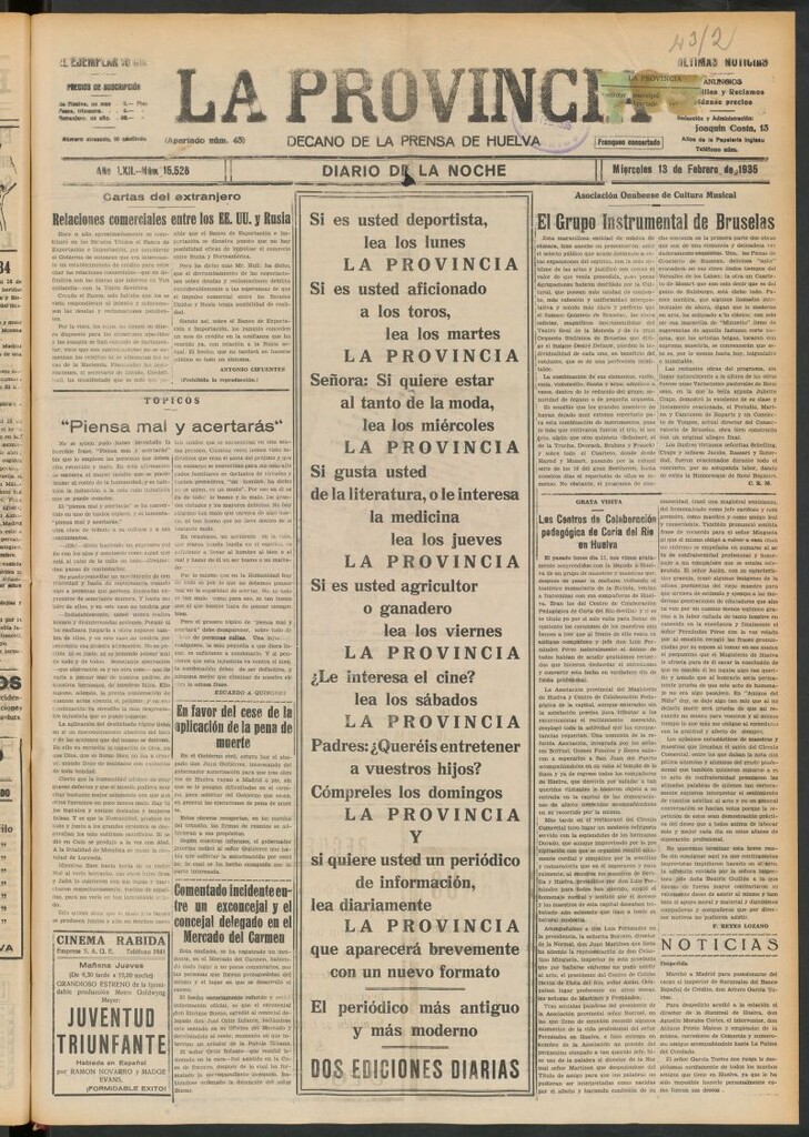 Miniatura de La Provincia : diario de la noche del 13 de febrero de 1935