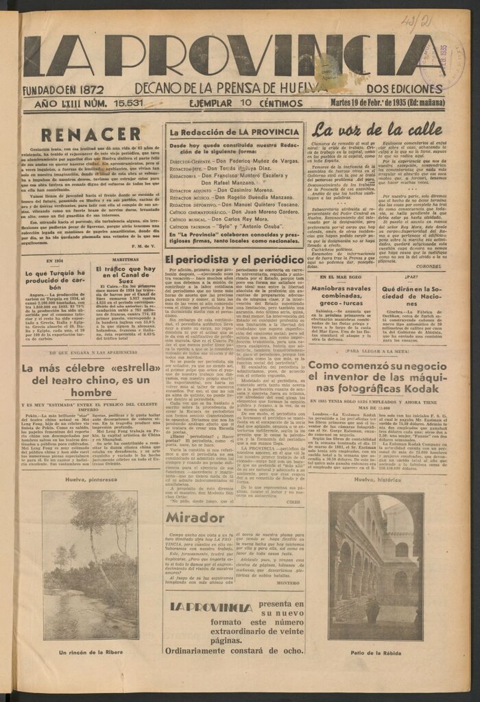 Miniatura de La Provincia : diario de la noche del 19 de febrero de 1935