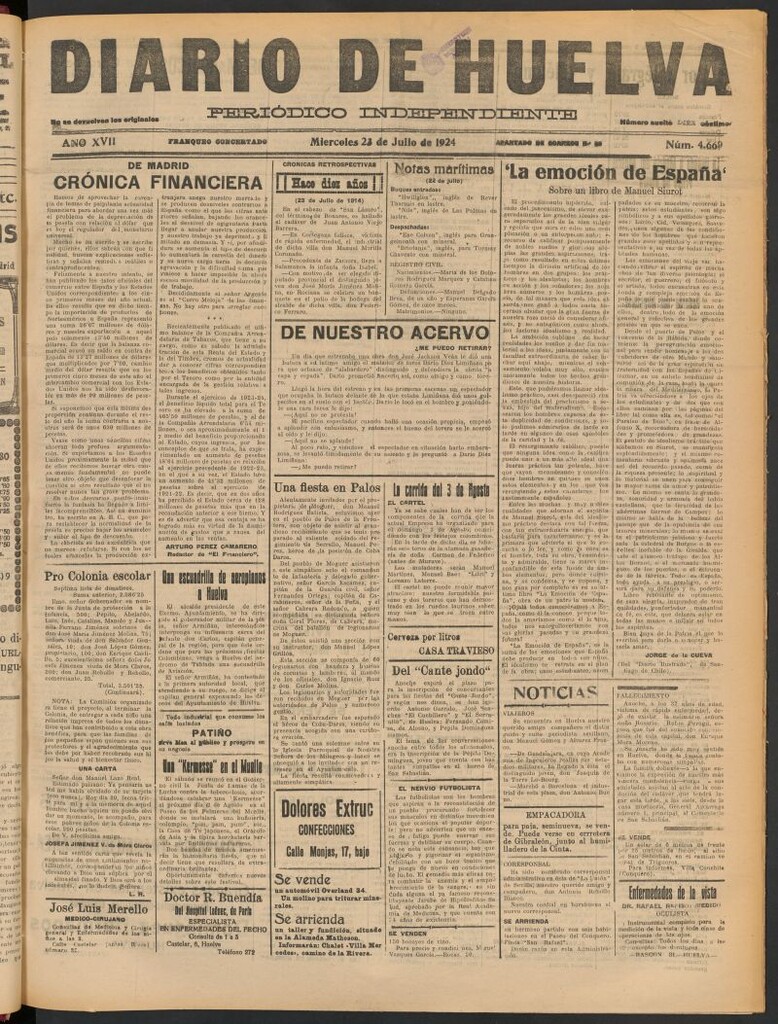 Miniatura de Diario de Huelva : periódico independiente del 23 de julio de 1924