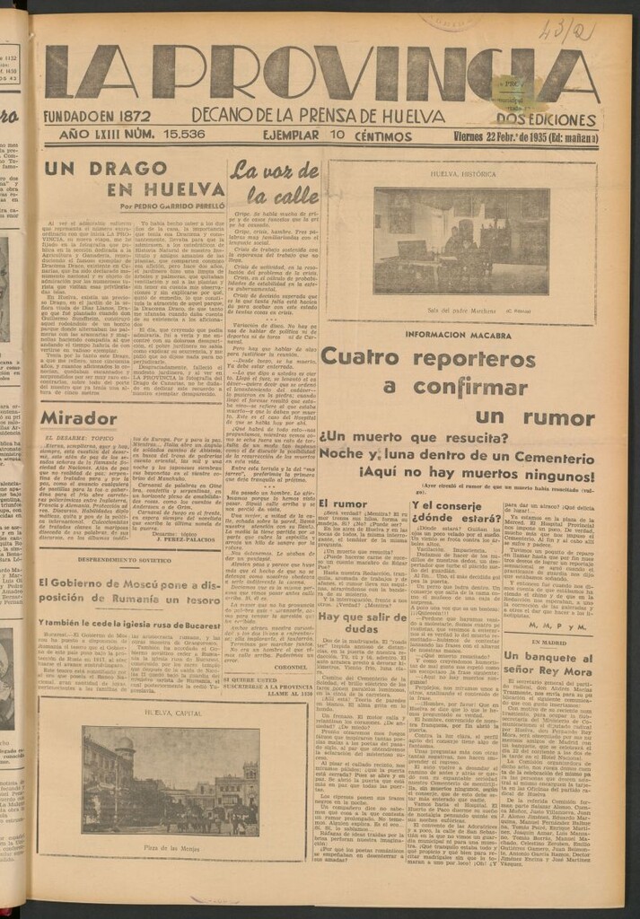 Miniatura de La Provincia : diario de la noche del 22 de febrero de 1935