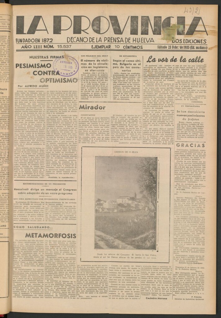 Miniatura de La Provincia : diario de la noche del 23 de febrero de 1935