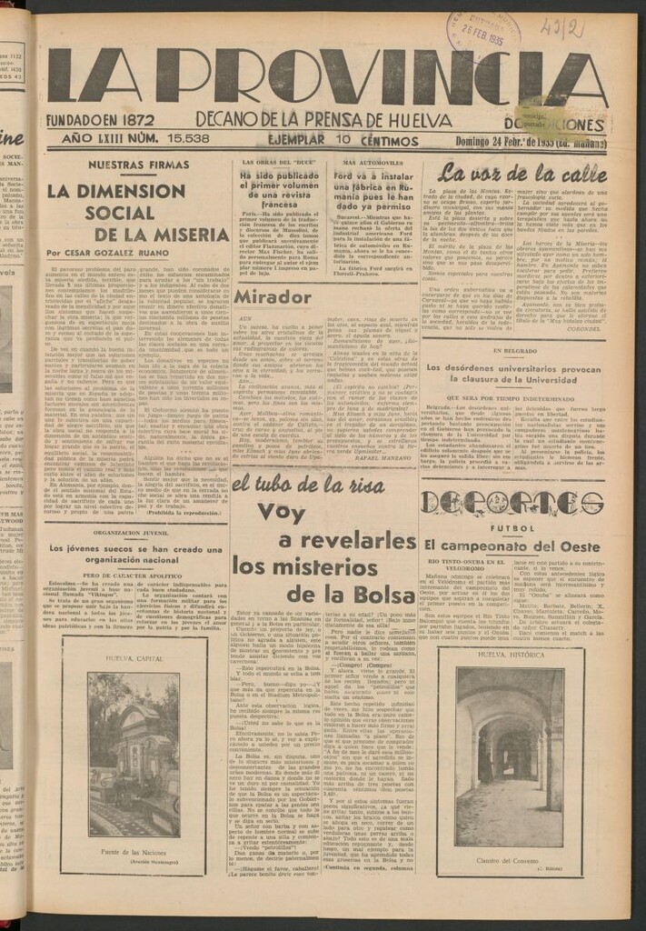 Miniatura de La Provincia : diario de la noche del 24 de febrero de 1935