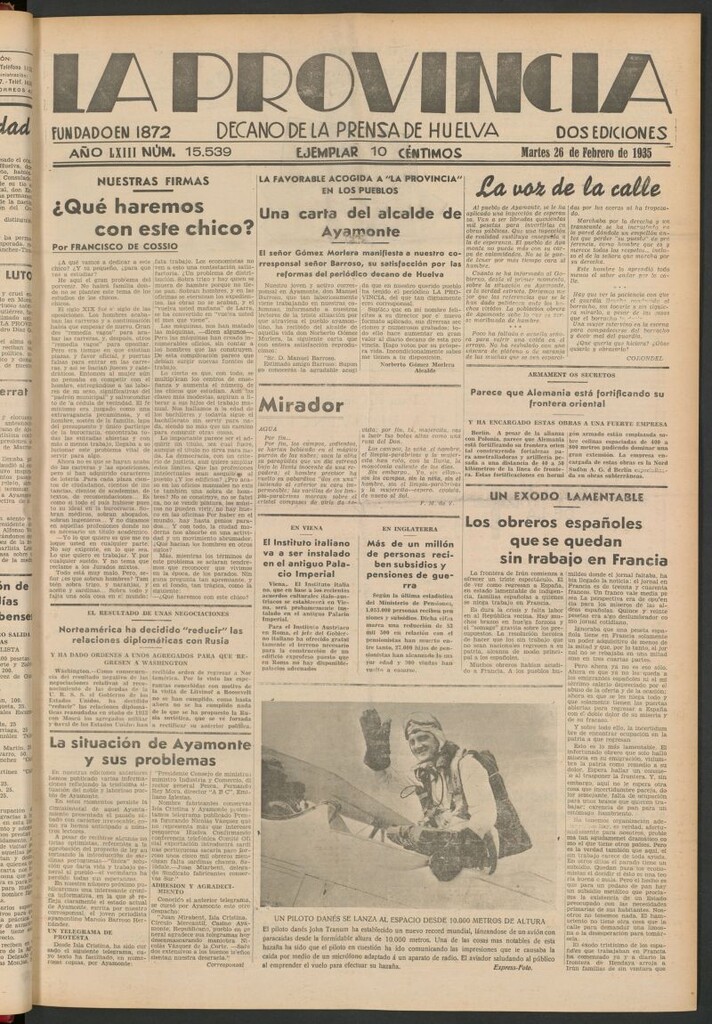 Miniatura de La Provincia : diario de la noche del 26 de febrero de 1935