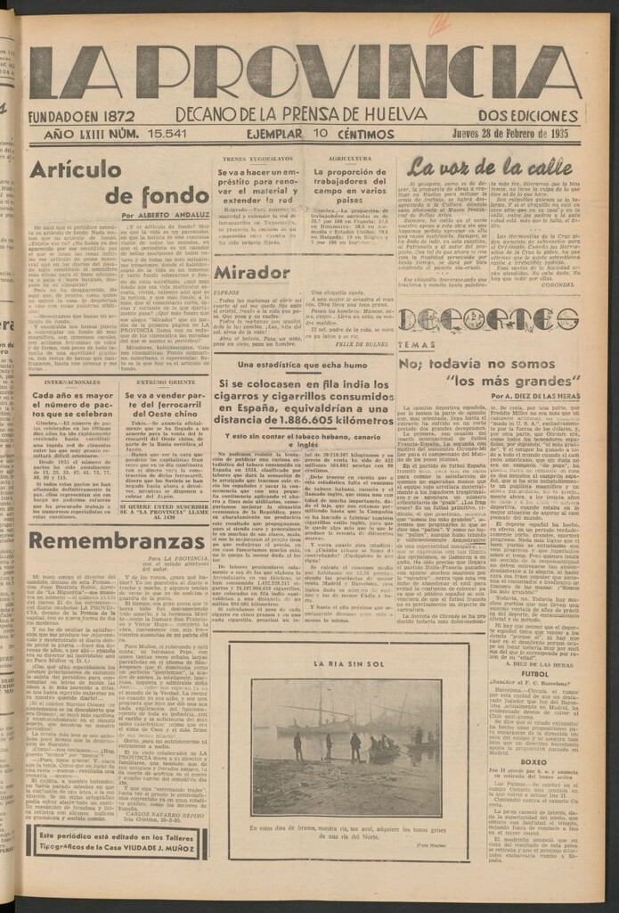 Miniatura de La Provincia : diario de la noche del 28 de febrero de 1935