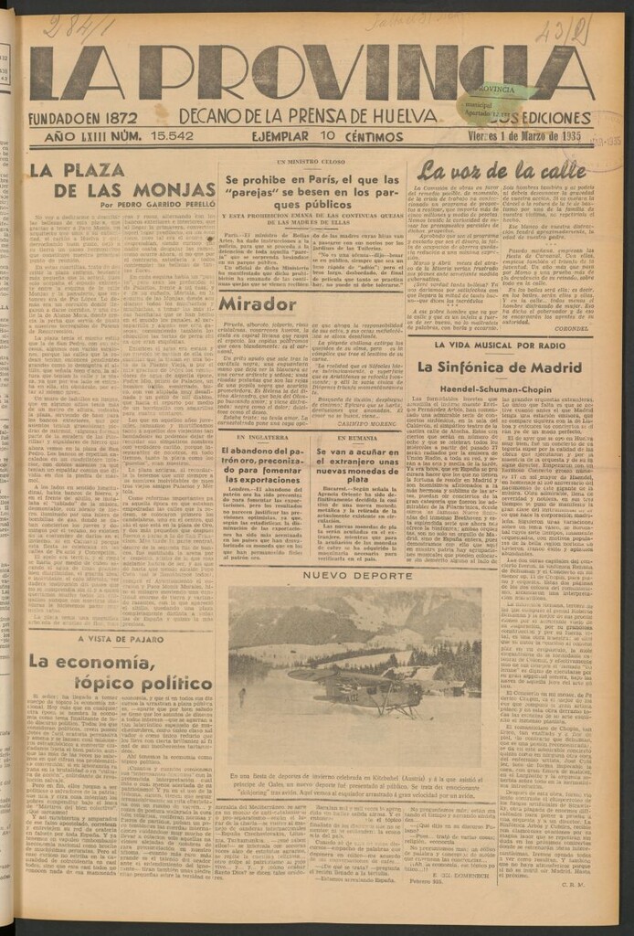 Miniatura de La Provincia : diario de la noche del 1 de marzo de 1935