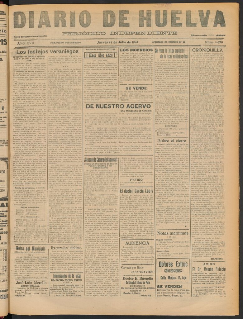 Miniatura de Diario de Huelva : periódico independiente del 24 de julio de 1924