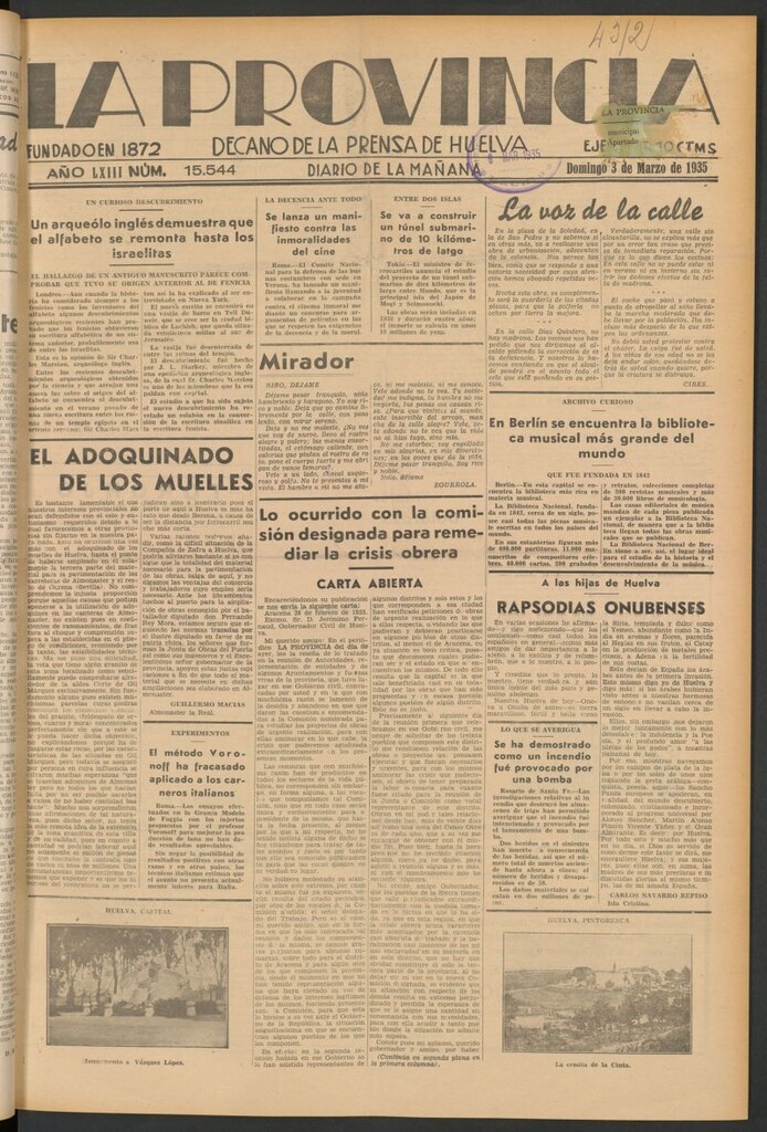 Miniatura de La Provincia : diario de la noche del 3 de marzo de 1935