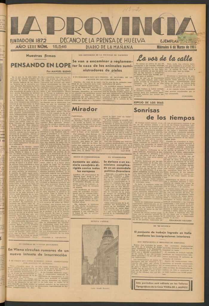 Miniatura de La Provincia : diario de la noche del 6 de marzo de 1935