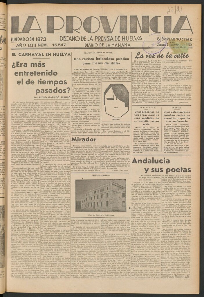 Miniatura de La Provincia : diario de la noche del 7 de marzo de 1935