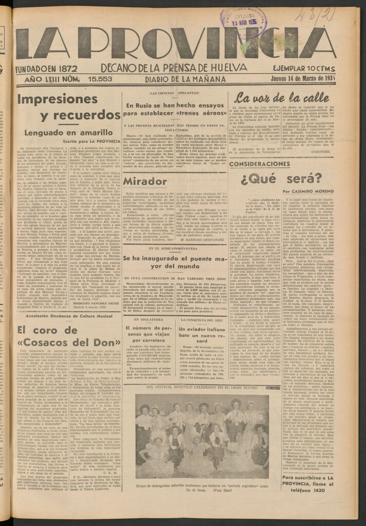 Miniatura de La Provincia : diario de la noche del 14 de marzo de 1935