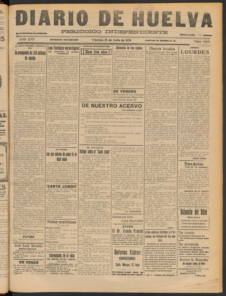 Miniatura de Diario de Huelva : periódico independiente del 25 de julio de 1924
